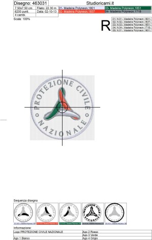 Foglio di lavorazione ricamo PROTEZIONE CIVILE NAZIONALE diam. 75 mm.