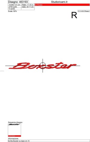 Foglio di lavorazione ricamo Scritta Boxster su base cm.15