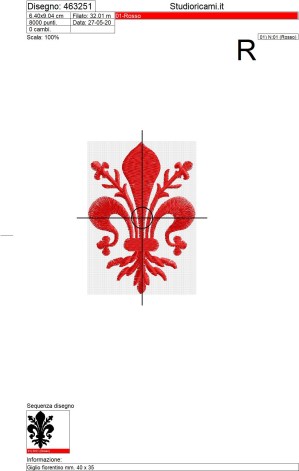 Foglio informazioni lavorazione ricamo Giglio fiorentino mm. 90 x 65