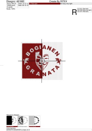 Foglio lavorazione ricamo GRANATA BOGIANEN su base cm.9