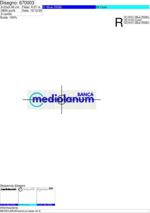 Foglio di lavorazione  ricamo MEDIOLANUM banca su base cm.9