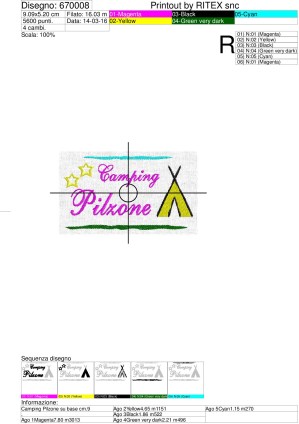 Foglio di lavorazione ricamo Camping Pilzone su base cm.9
