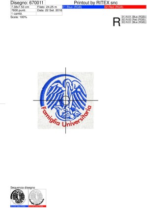 Foglio di lavorazione ricamo Logo Famiglia universitaria