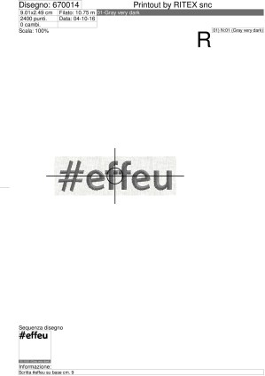 Foglio di lavorazione ricamo Scritta #effeu su base cm. 9