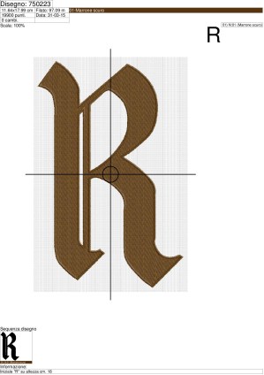 Foglio di lavorazione ricamo Iniziale (R) su altezza cm. 18