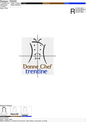 Foglio di lavorazione ricamo Donne Chef TRENTINE