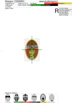 Foglio di lavorazione ricamo logo TERNANA calcio su altezza cm.6