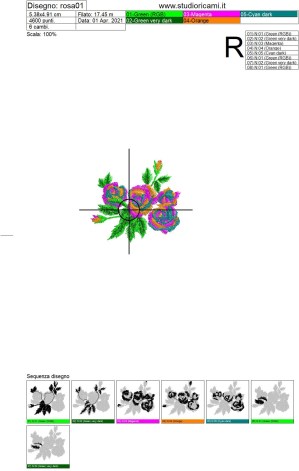 Foglio di lavorazione ricamo di un bocciolo di fiori con sfumature