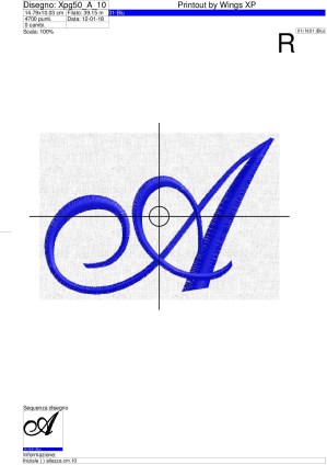 Foglio di lavorazione ricamo Iniziale lettera (A) su altezza cm.10