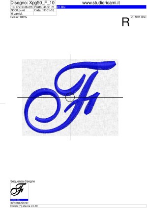 Sequenza di lavorazione ricamo iniziale lettera (F) su altezza cm.10