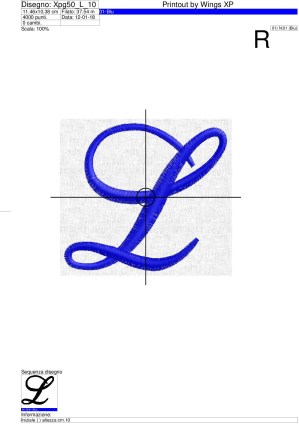 Sequenza di lavorazione ricamo Iniziale lettera (L) su altezza cm.10