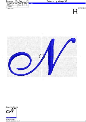 Sequenza di lavorazione ricamo Iniziale lettera (N) su altezza cm.10