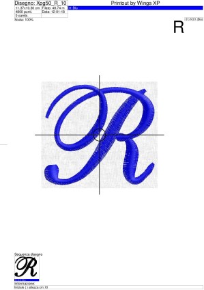 Sequenza lavorazione ricamo Iniziale lettera (R) su altezza cm.10