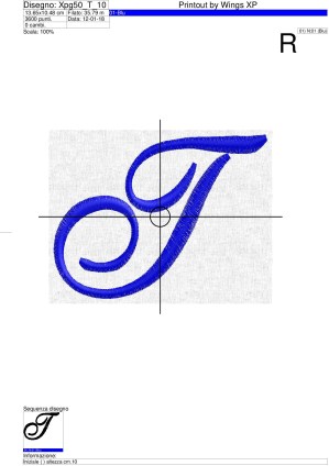 Sequenza infomazioni ricamo Iniziale lettera (T) su altezza cm.10