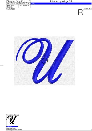 Foglio di lavorazione ricamo Iniziale lettera (U) su altezza cm.10